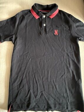Psycho Bunny Boys Black Neon Polo Short Sleeve Shirt Size XL 18/20